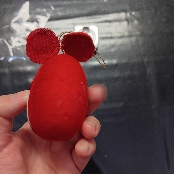 Vintage Japan Christmas Ornament Mouse Flocked egg felt RHINESTONE red LABELED - Picture 8 of 12